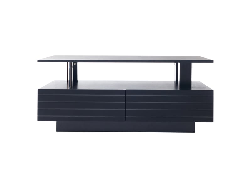  Table basse led noire avec rangement intégré, table d'appointtable de salon rectangulaire double plateau avec éclairage led en acrylique et contrôle via application mobile bluetooth, idéale pour les fêtes et les bureaux.  - Conforama D