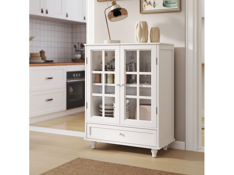 Buffet 71x38x93 cm portes vitrées mdf blanc - Conforama B