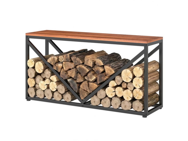 Porte-bûches intérieur 2 en 1 avec tablette, métal thermolaqué, 98 x 28 x 50 cm, charge 50 kg - Conforama B