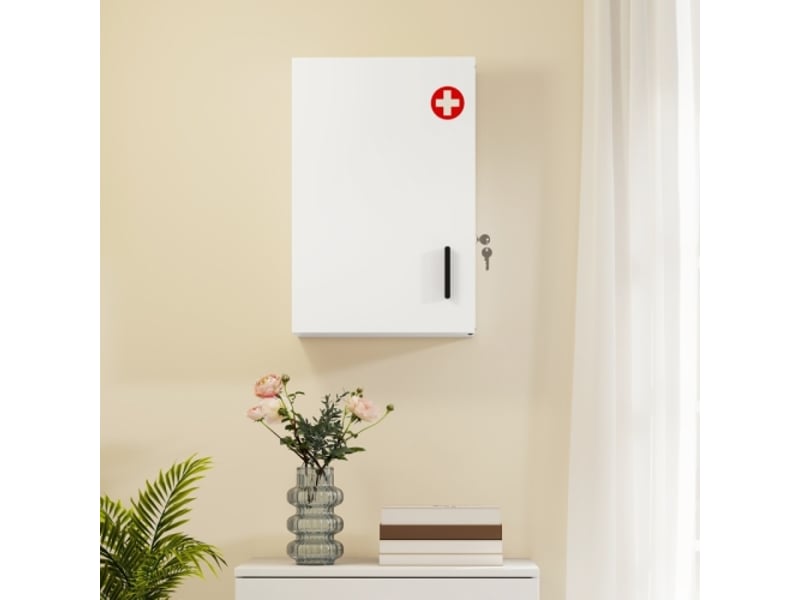  Armoire à pharmacie verrouillable avec 6 étagères, rangement sécurisé pour cuisine et couloir  - Conforama C