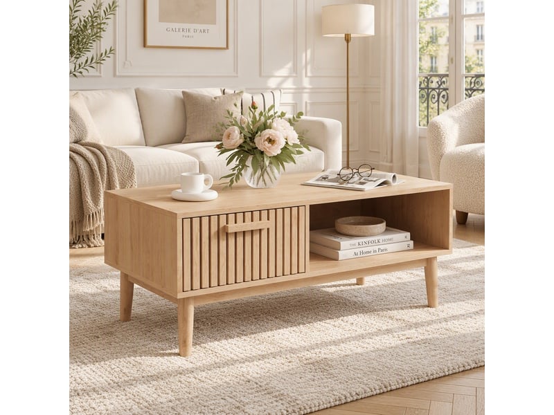  Table basse bois ,table basse de salon avec tiroir , table d'appoint en en bois massif, meuble de salon ,100x50x43 cm  - Conforama B