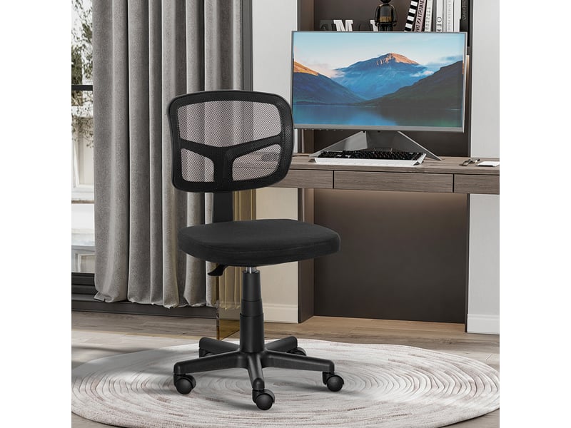  Chaise de bureau ergonomique en maille noire avec dossier réglable en hauteur et soutien lombaire pivotante à 360 degrés sans accoudoirs  - Conforama D