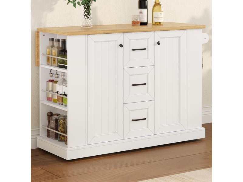  Desserte de cuisine mobile 120x45x90 cm plateau pliant mdf blanc  - Conforama E