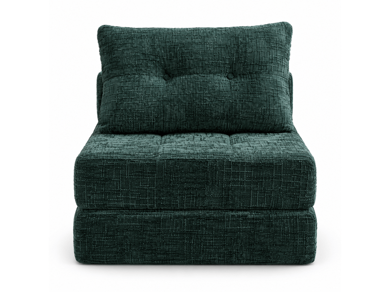 Canapé convertible pliable chenille vert foncé avec coussins, dossier et matelas intégré - Conforama A