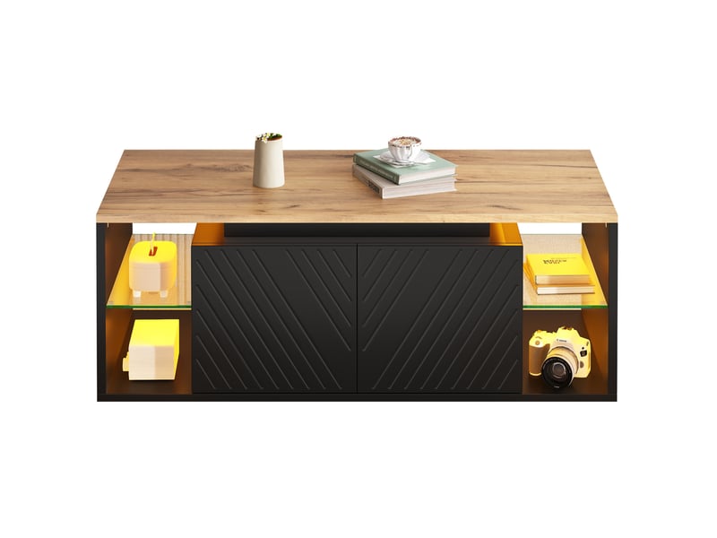  Table basse led avec 2 portes et rangement semi-ouvert, en panneau de particules, pour salon, 100 × 50 × 41 cm  - Conforama A