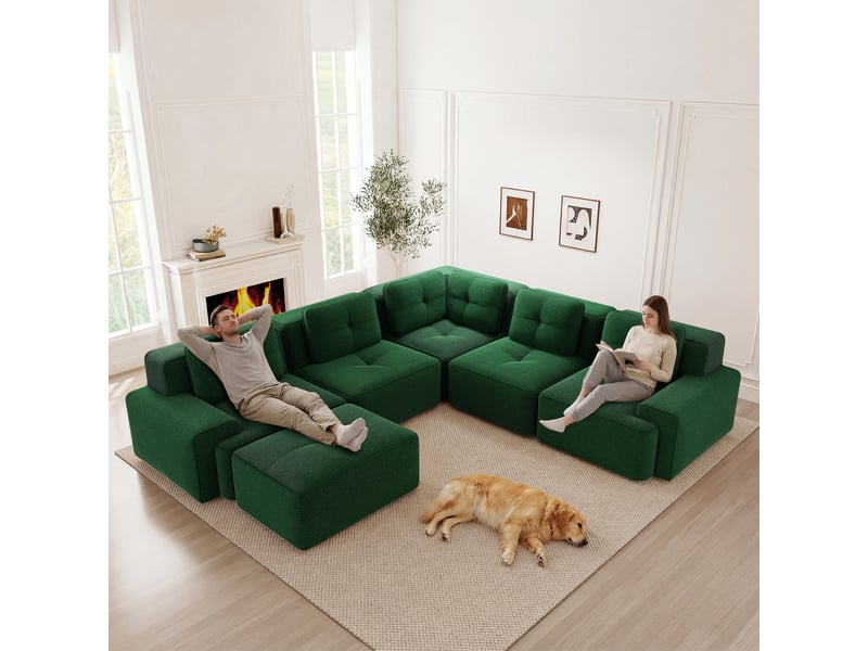  Grand canapé panoramique modulable velours côtelé vert – 295 x 295 x 69 cm Fay Lum - Conforama D