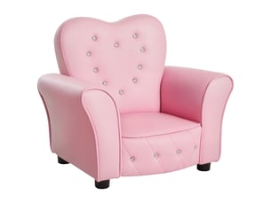 Fauteuil enfant avec dossier capitonné, assise en mousse confortable et pieds en bois, en pvc rose 60 × 43 × 48 cm