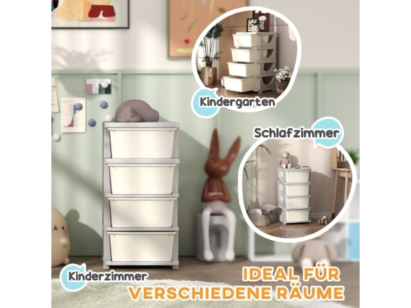 Boîte rangement enfant crème, 4 grands tiroirs en plastique, bords arrondis, 37x37x76 cm - Conforama D