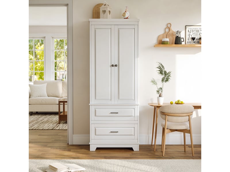  Armoire de rangement salle de bain - 70x47x185cm - colonne haute 2 portes, étagère réglable &amp; 2 tiroirs - blanc  - Conforama C