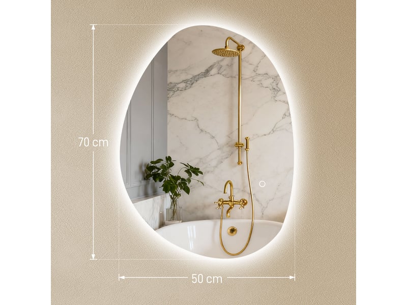  Miroir de salle de bain asymétrique avec led en verre trempé argenté 70x50 cm  - Conforama C