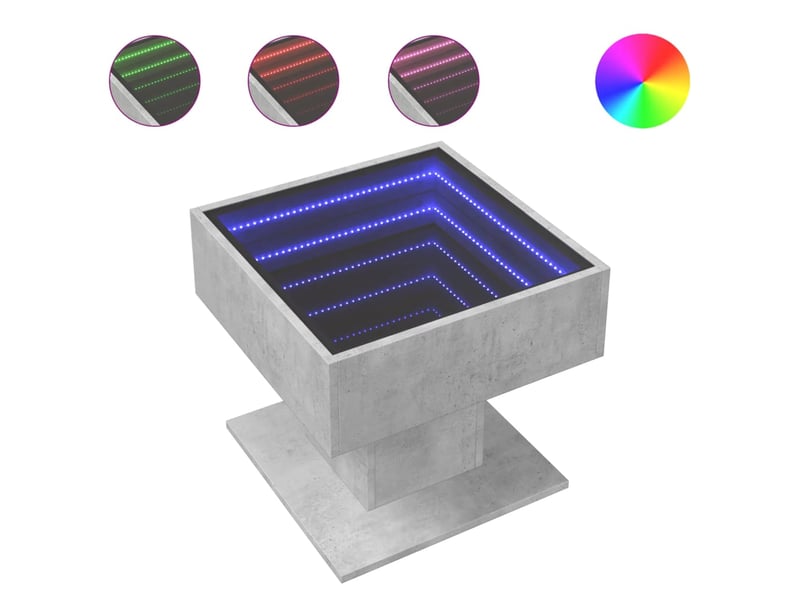  Table basse - table de salon - table à thé avec led gris béton 50x50x45 cm bois d'ingénierie  - Conforama A