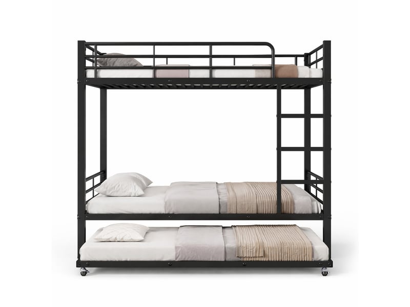 Lit superposé en métal noir pour enfants, 90x200 cm avec lit gigogne 90x190 cm - Conforama A