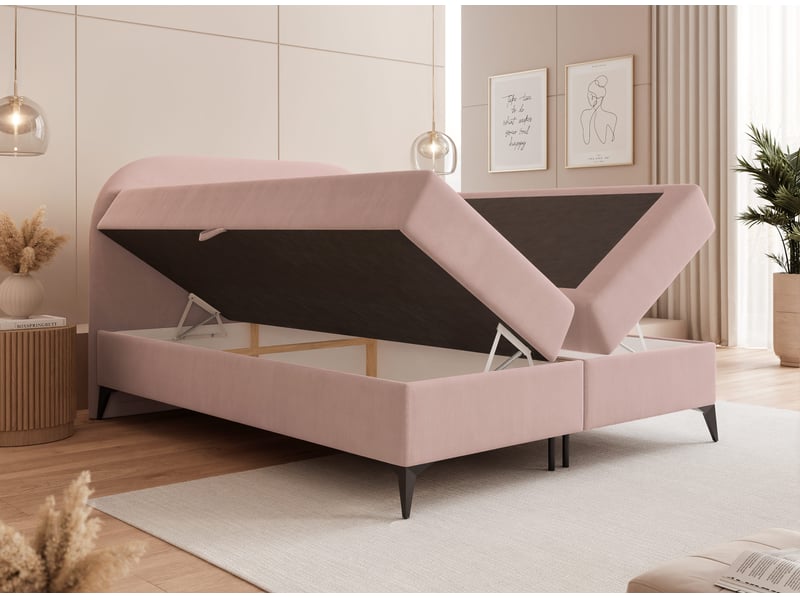 Lit coffre noelia - 180x200 cm - avec matelas - velours élégant brillant - rose poudré NOELIA - Conforama C