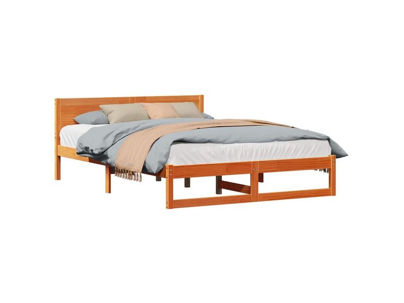 Lit double- lit adulte - cadre de lit avec tête de lit brun 150 x 200 cm pin massif - Conforama A