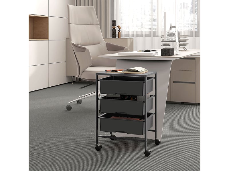 Table d'appoint à roulettes, 3 paniers de transport et de rangement, desserte de cuisine, 40,8 cm (l) x 33,5 cm (l) x 60,5 cm (h), noire - Conforama D