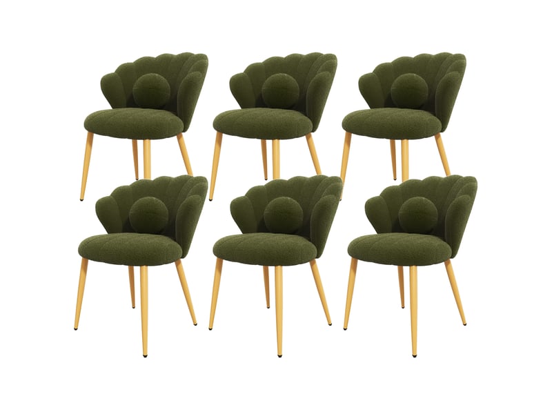Lot de 6 chaises de salle à manger forme coquillage 60x62,5x83 cm tissu bouclé vert - Conforama W