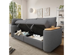 Canapé droit convertible <strong></strong> <strong></strong> 2 places Tissu gris avec coffre de rangement