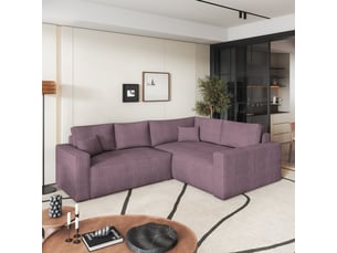 Canapé d'angle droit convertible <strong>MASSENO</strong> <strong></strong> 3 places Velours côtelé violet avec coffre de rangement