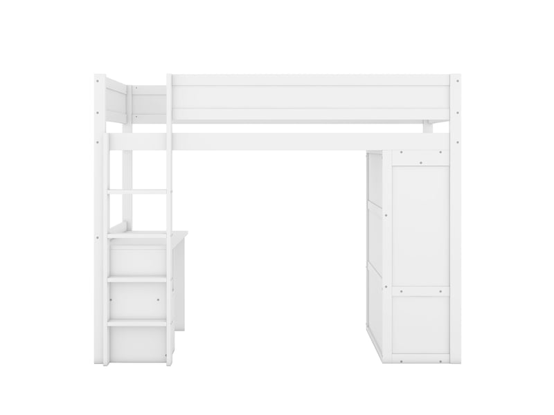 Lit mezzanine blanc 90x200 cm, armoire, bureau et tiroirs intégrés - Conforama A