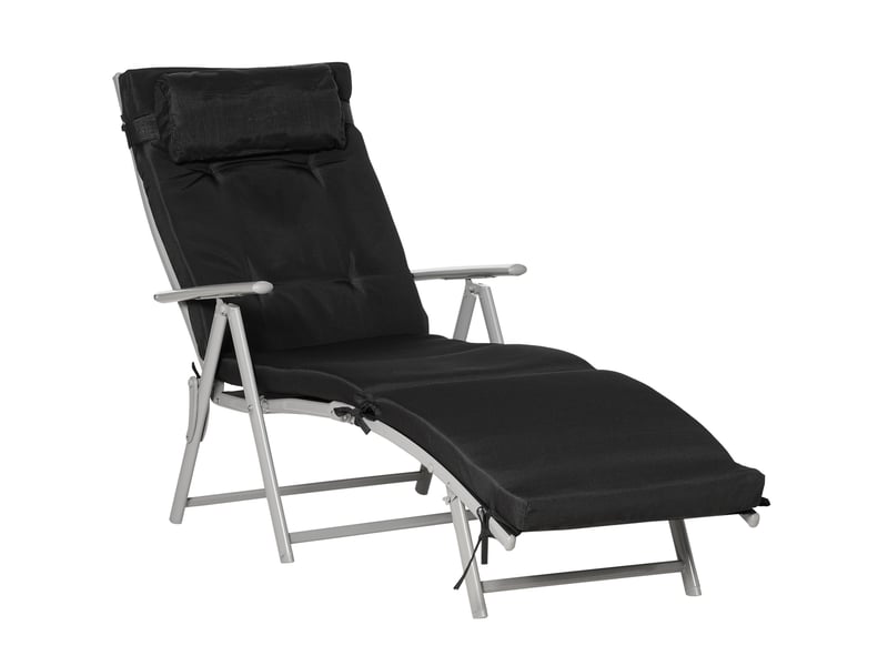  Transat pliant ulevr réglable 7 positions, résistant aux intempéries, avec coussin, texteline et métal, noir, 137 x 63,5 x 100,5 cm  - Conforama A