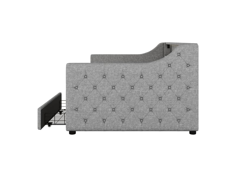  Lit banquette 90x200 gris en lin avec 2 tiroirs et éclairage led  - Conforama W