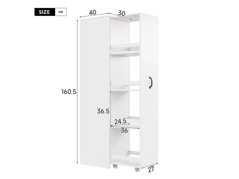  Bibliothèque coulissante étroite - 40x30x160.5cm - meuble avec rebords en bois anti-chute - tout blanc  - Conforama E