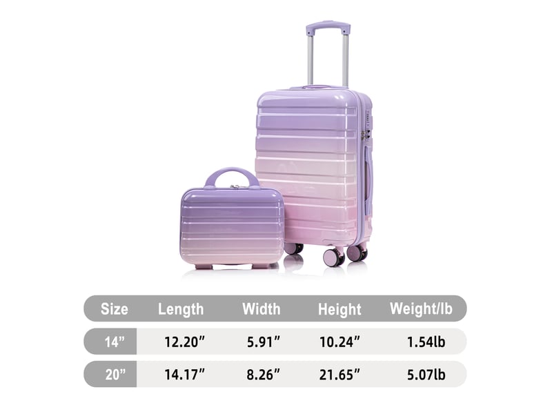  Set de valises rigides,20 pouces et trousse 14 pouces,avec serrure,pc,violet  - Conforama C