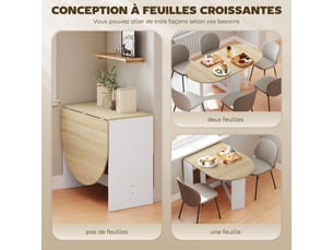 Table à manger pliante, table pliante cuisine ovale jusqu'à 6 personnes, salle à manger, pour petits espaces, bois naturel