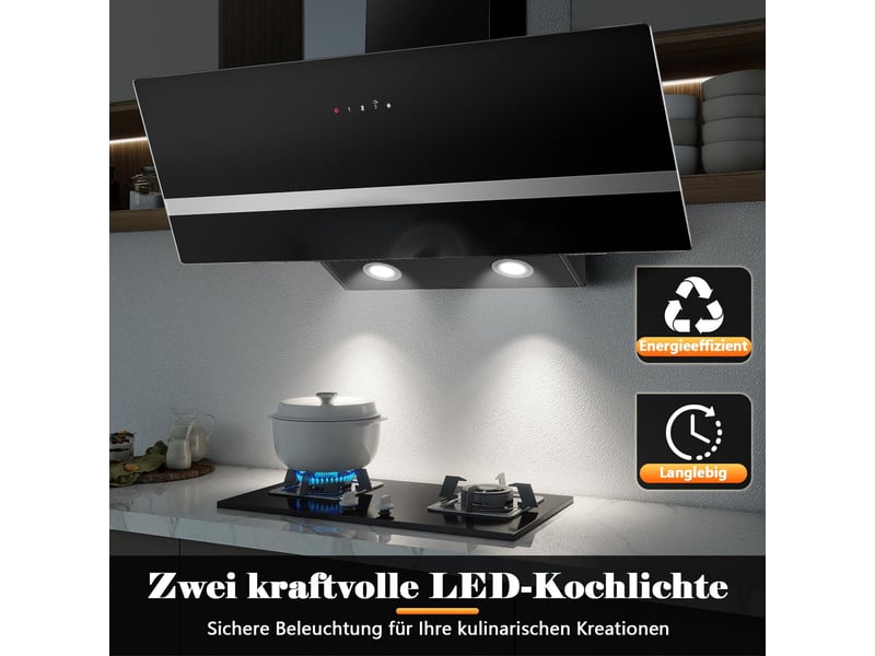  Hotte aspirante murale noire 90 cm, 450 m³h avec évacuation ou recyclage, 3 vitesses et fonction boost, commande tactile et led  - Conforama R
