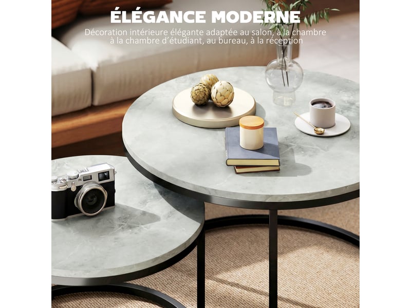  Lot de 2 tables basses gigognes empilable design pieds industriel en métal gris  - Conforama D