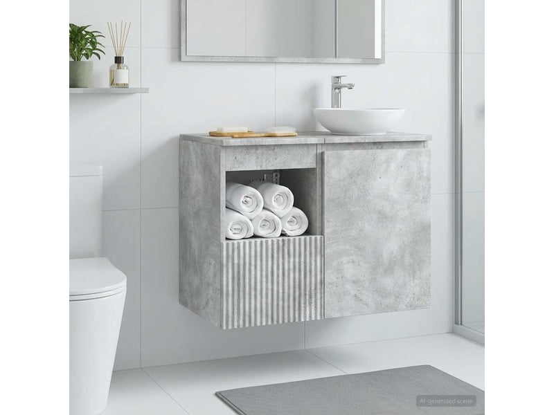  Armoire de salle de bain, meuble de rangement gris béton 30x44.5x50 cm  - Conforama D