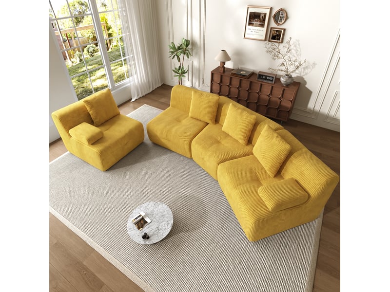  Canapé modulaire 4 places à modules combinables sans montage en velours côtelé jaune, 311 × 90 × 65 cm  - Conforama D
