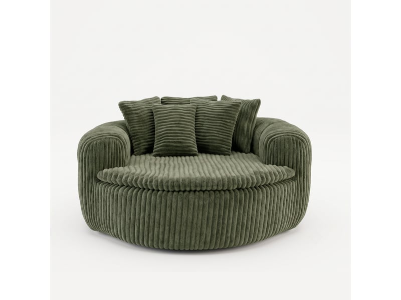 Fauteuil lounge 1 place 145 x 133 x 59 cm en velours côtelé vert, avec assise profonde, accoudoirs et 5 coussins DJ-W3463P5032758-ZMS - Conforama A
