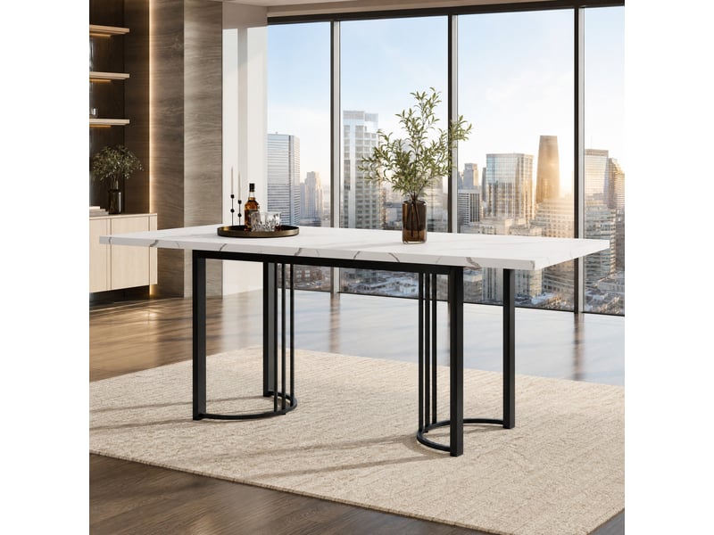 Table à manger extensible 140-179,5 x 80 cm, mdf et métal, blanc et noir  - Conforama B