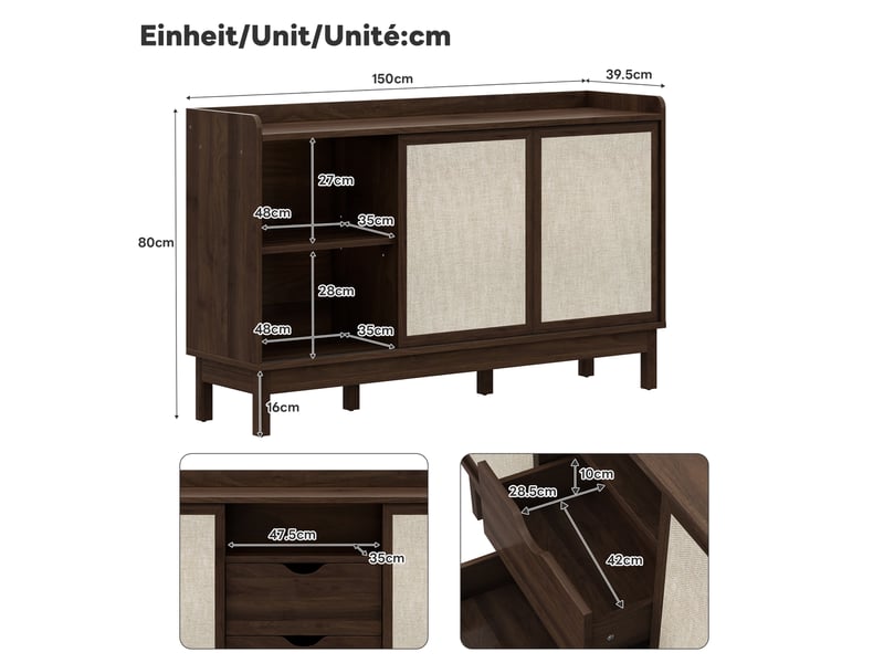  Buffet avec 2 portes coulissantes, 2 tiroirs et étagères réglables pour salle à manger 150×39,5×80 cm naturel  - Conforama E