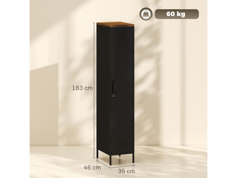  Armoire de rangement tcqpz métallique 46 x 35 x 183 cm verrouillable 4 étagères réglables noire  - Conforama C