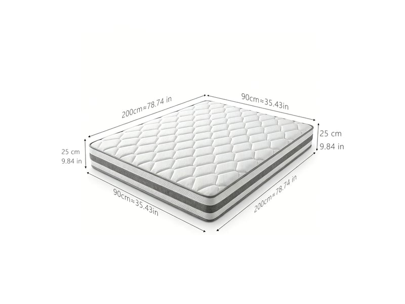  Matelas à ressorts ensachés 7 zones h4 avec mousse de confort, housse respirante en polyester blanc 90 × 200 × 25 cm  - Conforama C
