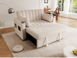Canapé droit convertible <strong>SEYAKANY</strong> <strong></strong> 2 places Tissu beige