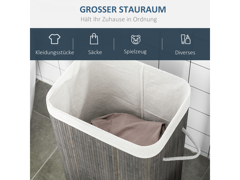 Panier à linge étroit en bambou de l avec couvercle, panier à linge avec poignée, sac de blanchisserie amovible, panier à linge sale, trieur de linge pour blanchisserie  - Conforama B