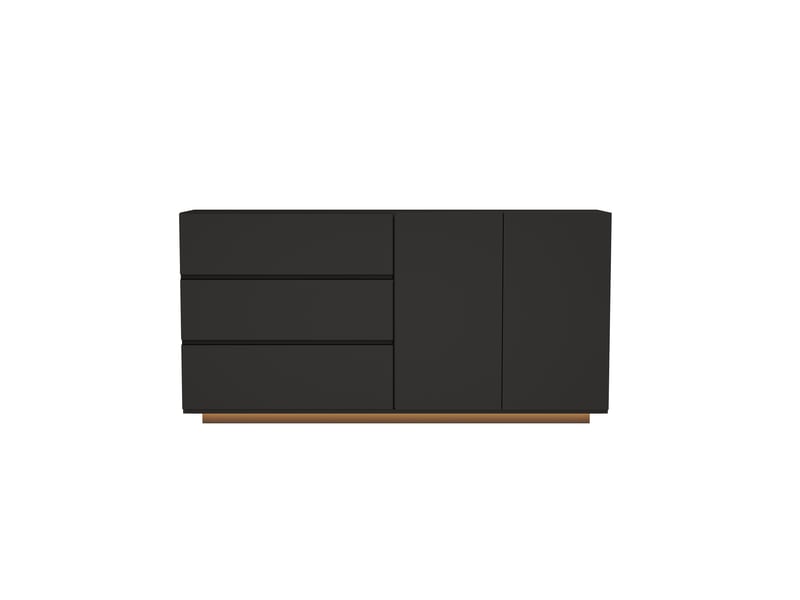 Meuble cuisine noir, 160x35x71 cm buffet cuisine bas noir laqué avec éclairage led - 2 portes et 3 tiroirs - pour cuisine, salle à manger, salon - Conforama A