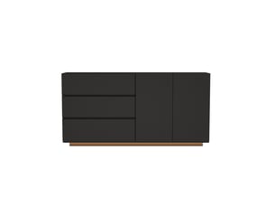 Meuble cuisine noir, 160x35x71 cm buffet cuisine bas noir laqué avec éclairage led - 2 portes et 3 tiroirs - pour cuisine, salle à manger, salon