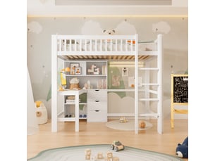 Lit mezzanine 90x200 cm <strong>RAYOFI</strong>  <strong></strong> coloris blanc