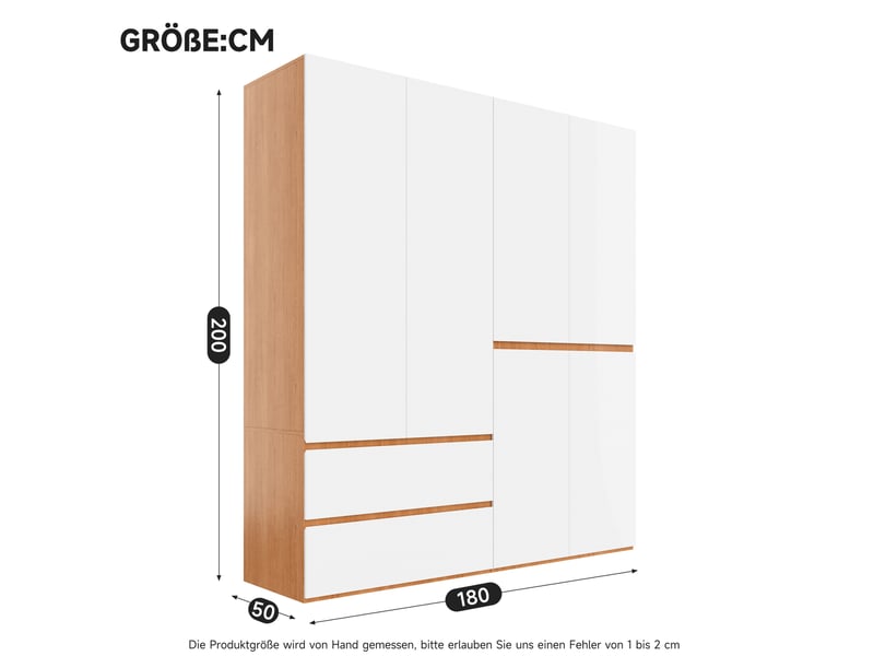  Armoire 180x50x200 cm à 6 portes, 2 tringles, 5 tiroirs, mdf et panneau de particules blanc, grand rangement vêtements  - Conforama C