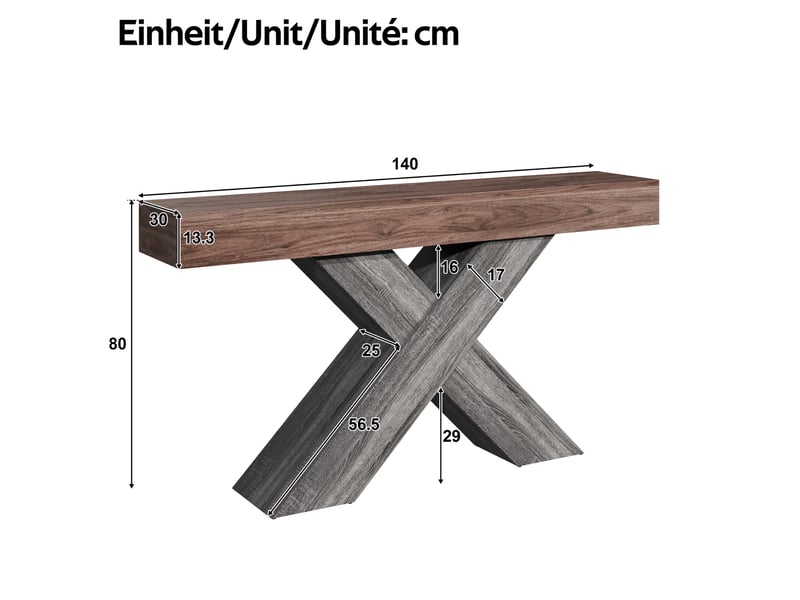  Table console avec pieds en x, console étroite, effet bois, aggloméré, pour couloir et salon, table d'appoint  - Conforama C