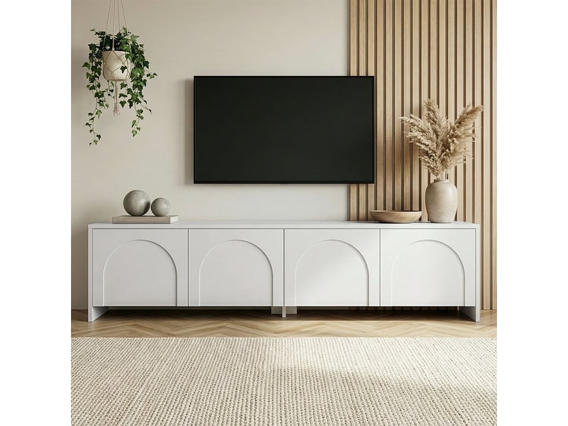  Support tv mobile moderne de 180 cm avec portes aurelia - blanc  - Conforama B