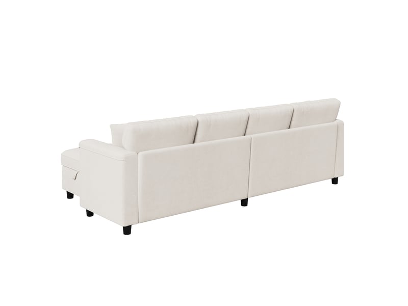  Canapé d'angle modulable 6 places 261 cm beige en chenille, configuration lu, 2 poufs coffres et usb-c Fay Lum - Conforama E