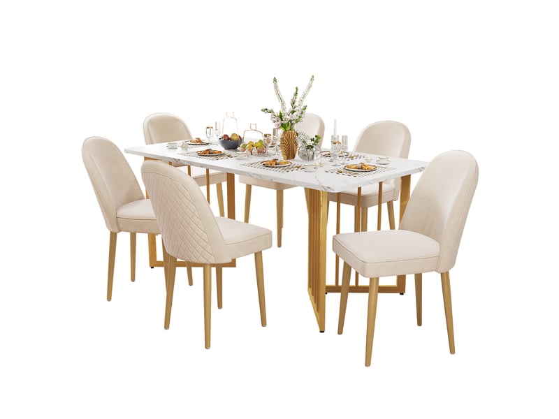 Lot de 6 chaises de salle à manger,50x62x89 cm,avec pieds métal doré,velours,beige  - Conforama A