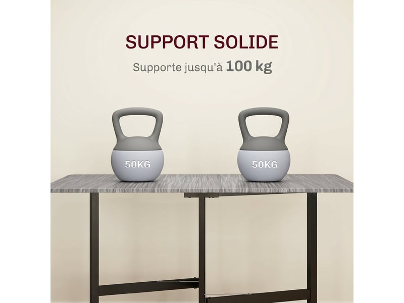  Table à manger pliante sur roulettes pour 4-6 personnes 120 cm, roues avec freins, 2 abattants, style industriel, gris  - Conforama R