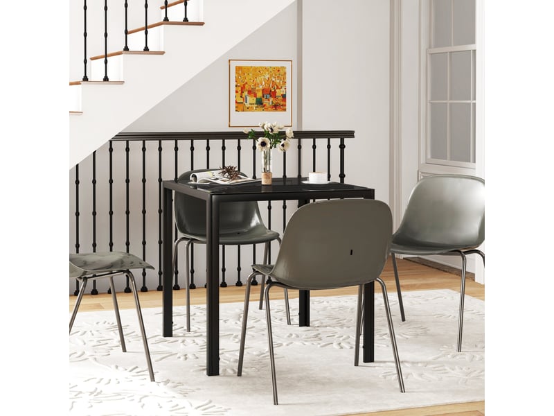  Table à manger pour 4 personnes, table de cuisine avec plateau en verre trempé et pieds en acier, 75 x 75 x 75 cm, noir  - Conforama D