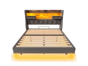 Lit avec rangement 140x190/200cm <strong></strong> <strong></strong> coloris gris